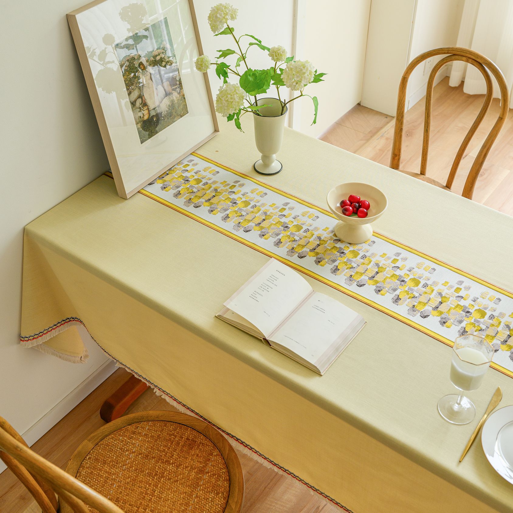 New Chinese-style embroidered tablecloth, cotton and linen solid color, Nordic light and fresh, rectangular for home use, with a sense of luxury pic 29