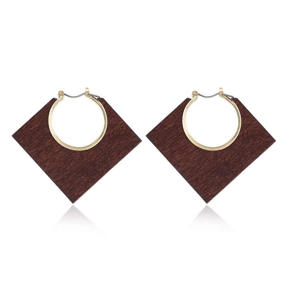 Cross-border exclusive European and American new ear rings, creative geometric classic solid color solid wood diamond-shaped hollowed-out alloy earrings and earrings pic 13