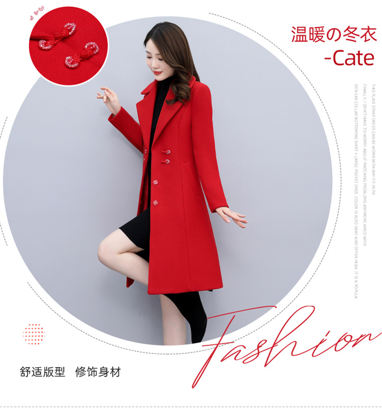 High-end woolen overcoat for women, mid-length, 2021 new autumn and winter Korean style, fashionable and elegant, fitted suit collar jacket pic 2