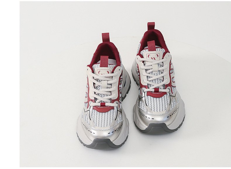 银色老爹鞋女百搭防滑2024夏季运动鞋子女红色透气轻便增高跑步鞋详情27