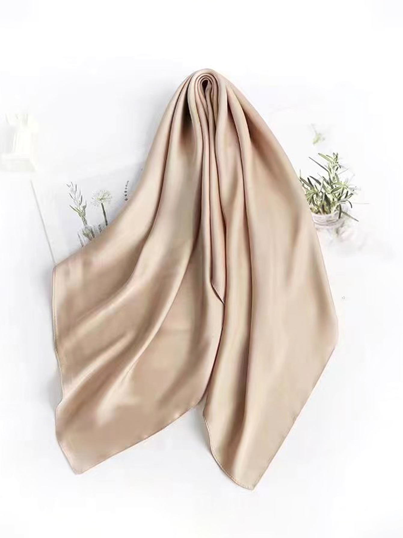 Cross-border exclusive new high-end nude-colored faux silk small square scarf, a versatile professional neckerchief for women in solid colors pic 11