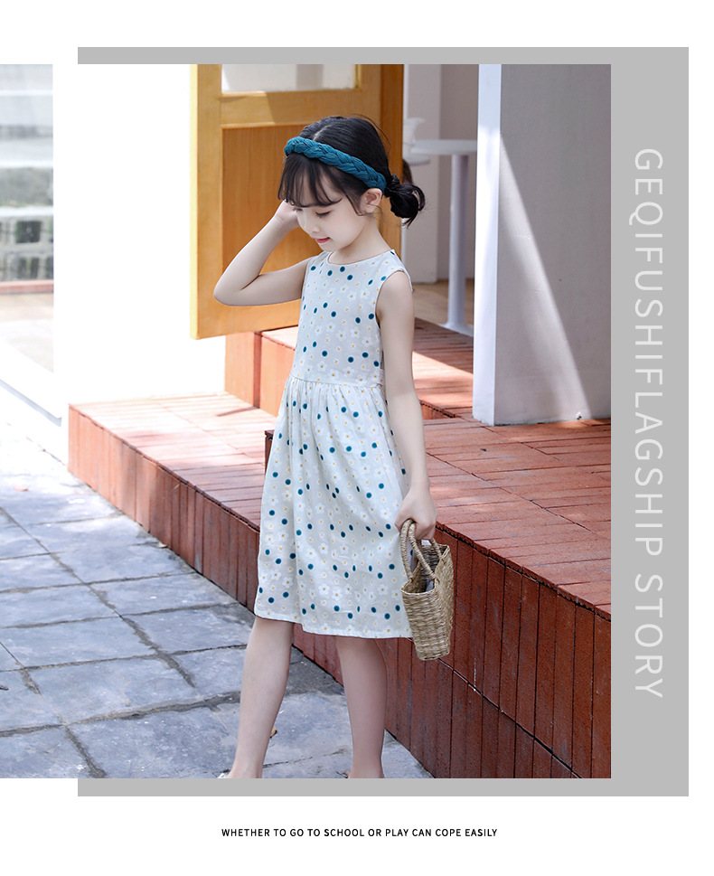 Falda de algodón para niñas 2023 nuevo vestido de verano niño niño medio grande vestido floral de algodón abierto hombro espalda falda de corazón pic 18
