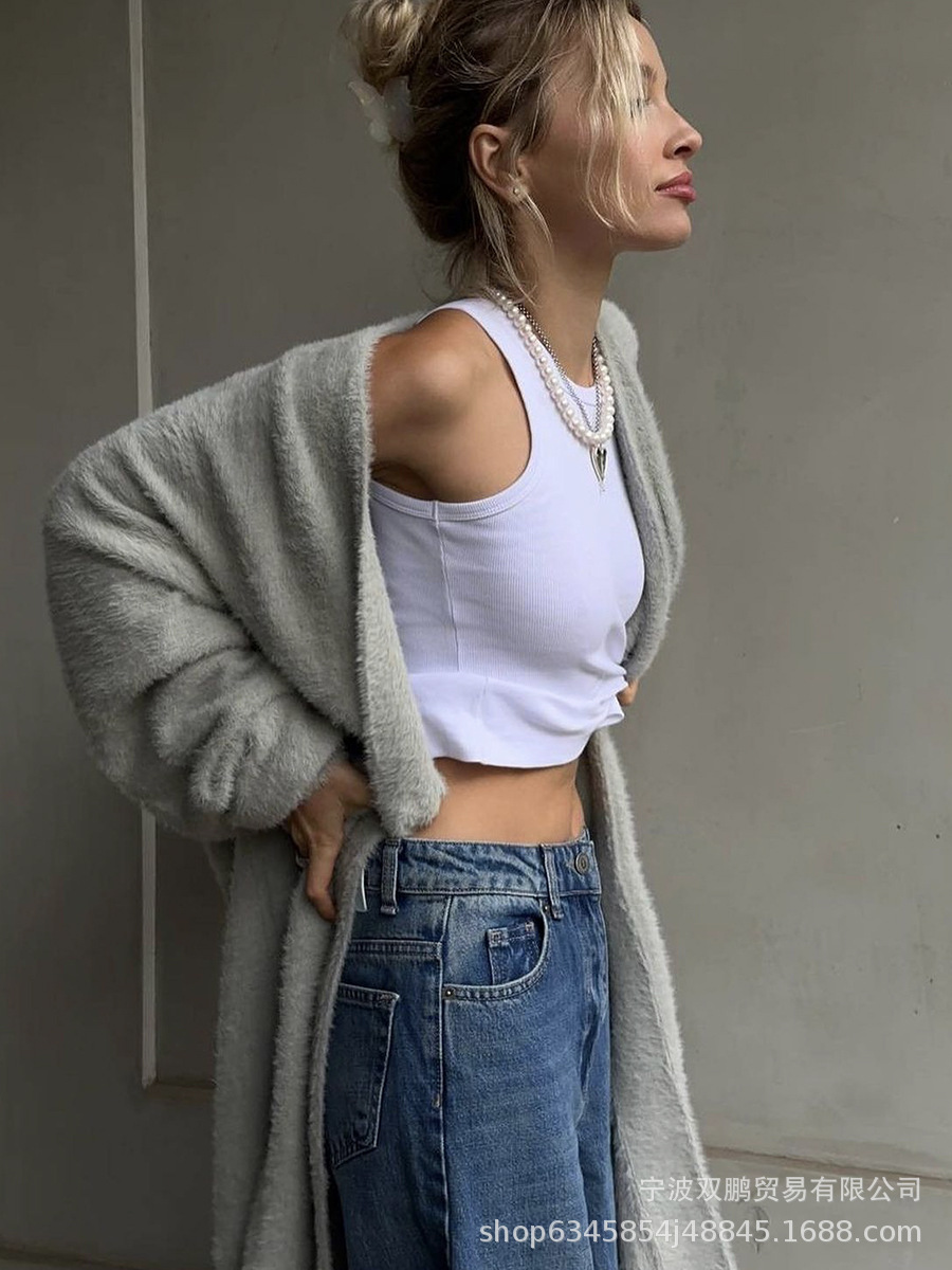 2025秋冬新长款仿貂开衫女跨境欧美风热卖慵懒风针织毛衣带腰带详情14