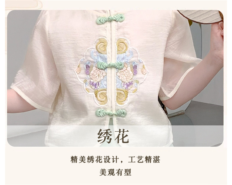 女童套裙2024新款中大童洋气国风刺绣汉服夏季短袖马面裙两件套详情7