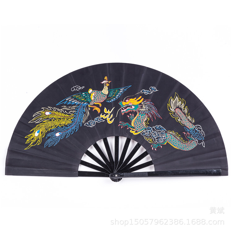 一尺全新塑料功夫扇彩龙龙凤牡丹扇响扇武术舞蹈表演扇随身太极扇详情7