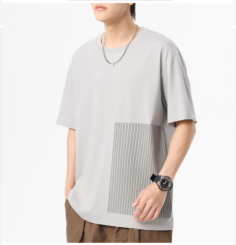 短袖T恤男夏季新款冰感宽松舒适半袖打底衫日系简约条纹休闲体恤详情11