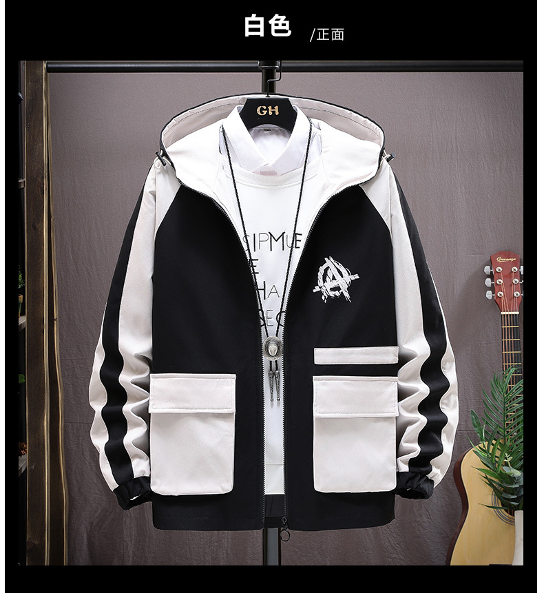 The new autumn collection of casual and versatile jackets for young people, featuring a fashionable and trendy color-blocked hooded graffiti coat for men pic 14