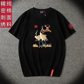 国潮夏季新款刺绣短袖T恤青年男士棉圆领潮体恤男装现货详情5