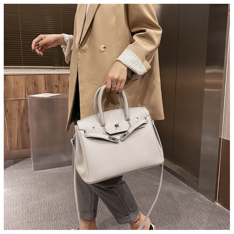 Lychee pattern platinum bag 2021 new style Kelly bag for brides, wedding bags and women, large capacity hand-held bag, shoulder crossbody, soft surface pic 30