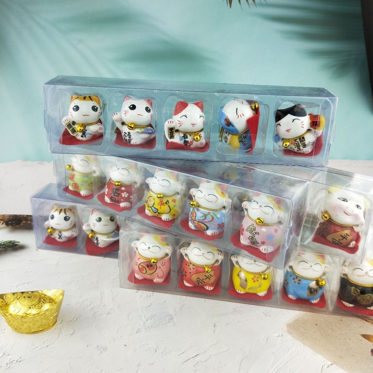 五福猫元气猫五福陶瓷招财猫汽车摆件创意工艺品地摊货源详情7