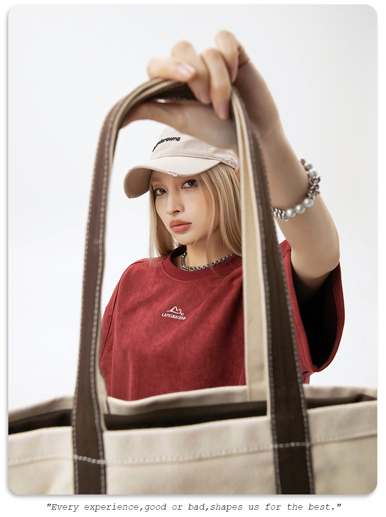 韩路男装 麂皮绒美式圆领T恤男女款夏季宽松质感刺绣潮牌短袖体恤详情20