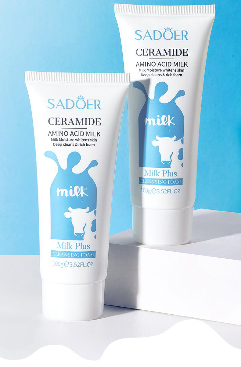 全英文牛奶洗面奶SADOER倍润保湿清洁毛孔控油洁面乳跨境外贸详情10