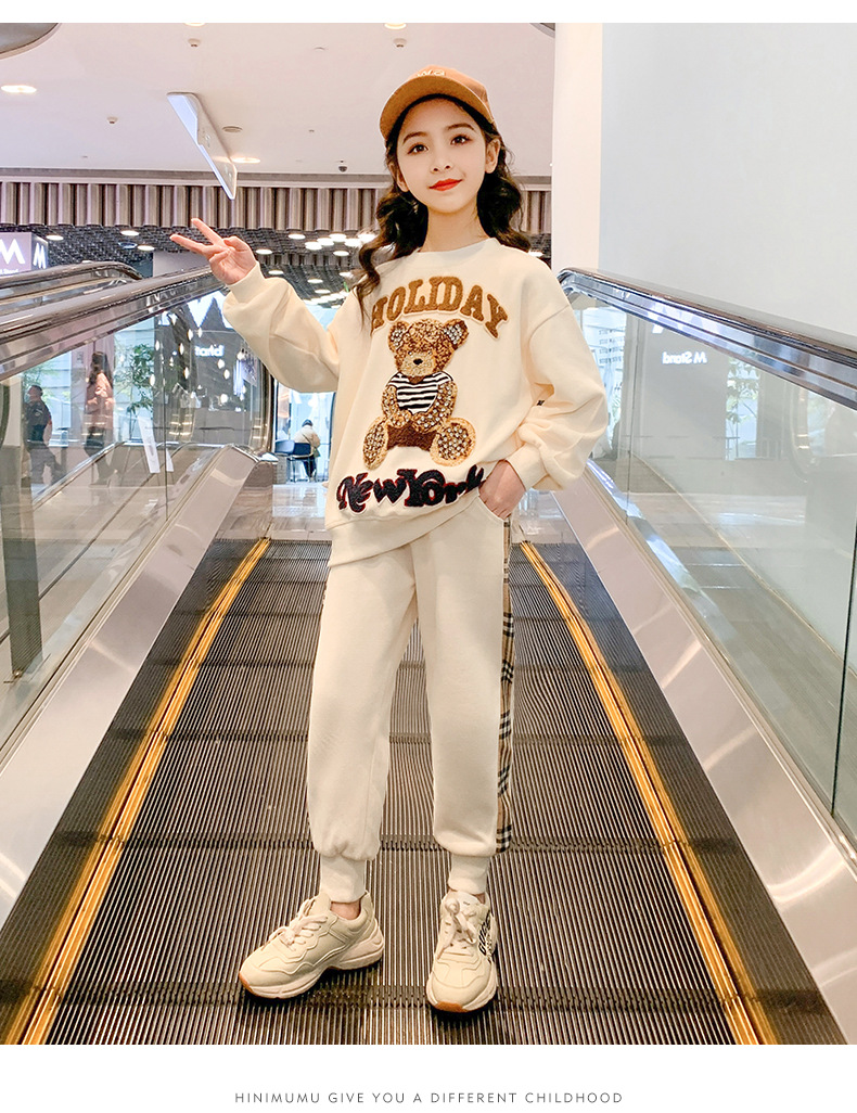 韩版女童春装运动2022新款洋气时髦网红童装女孩中大童卫衣两件套详情14