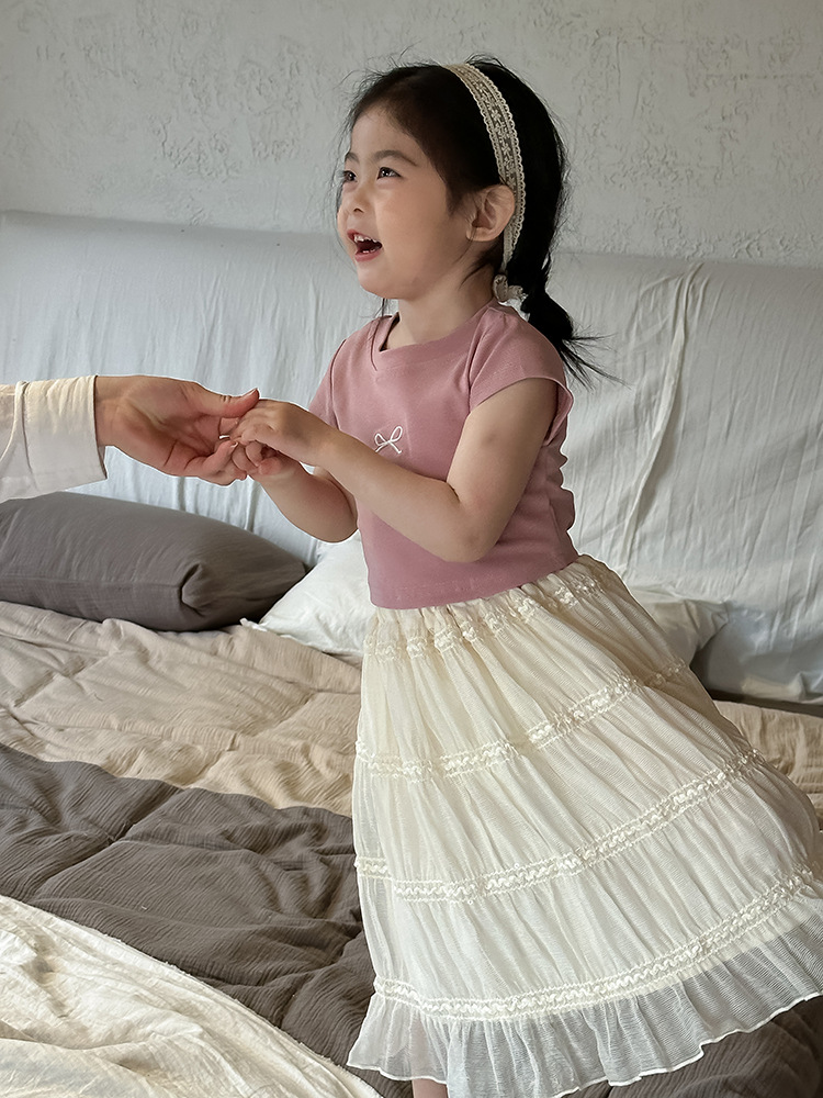 女童蝴蝶结露背T恤2024夏季新款韩版左小然自制刺绣蝴蝶结短袖详情21