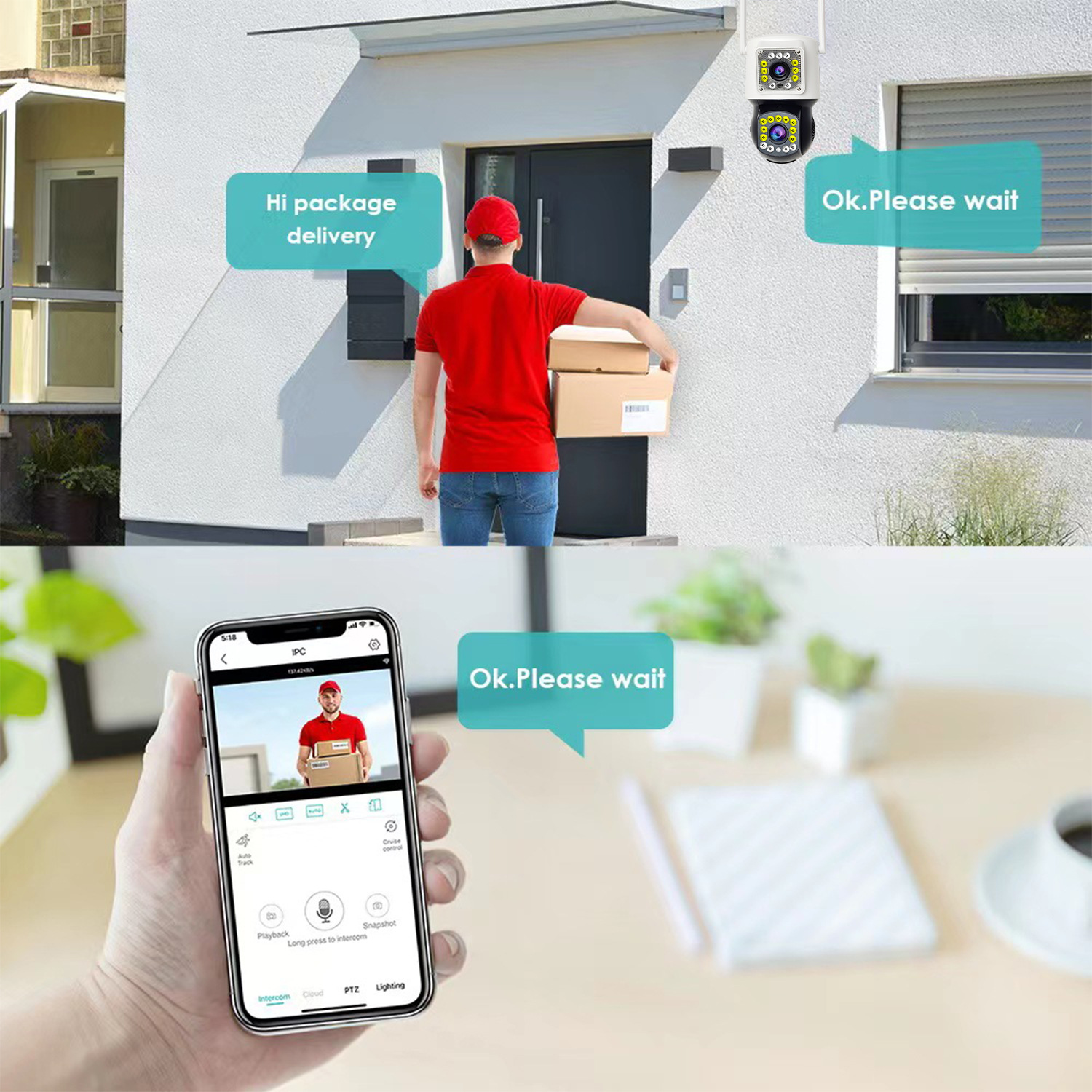 Cross-border panoramic no-blind spot monitor, outdoor mobile phone remote dual wide-angle dual-screen gun-ball linkage camera pic 5