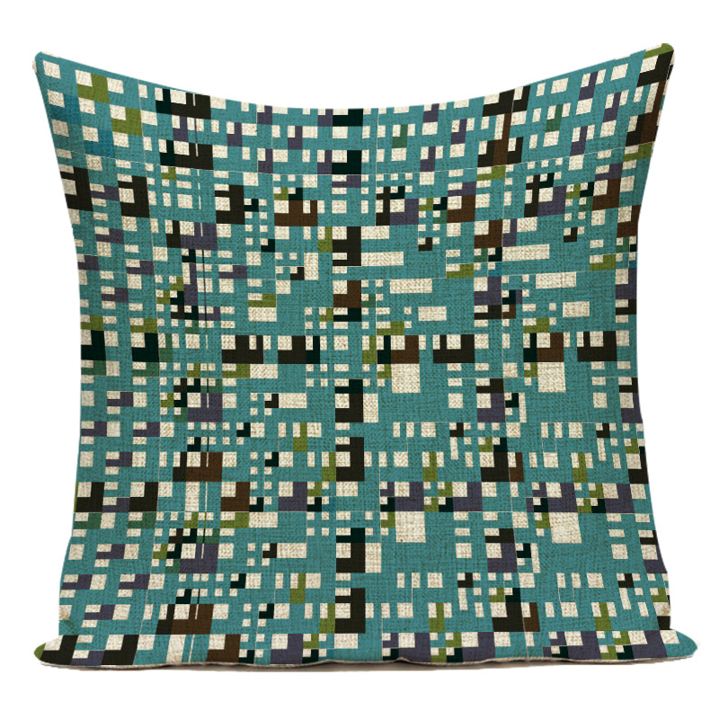 Wavy checkered line geometric throw pillow, linen seat cushion, modern Chinese-style car backrest pic 7