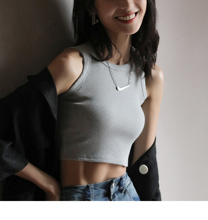 网红短款黑色打底螺纹吊带背心女夏季内搭无袖设计感外穿上衣潮详情54