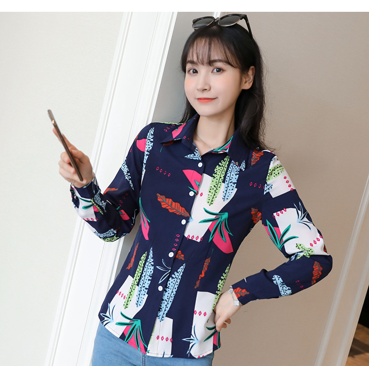 New spring and autumn Korean-style slim-fit shirt for women, long-sleeved printed striped trendy base layer, Hong Kong-style top for women pic 99