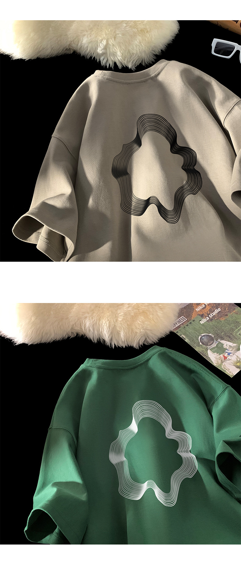 卡通印花纯棉重磅短袖T恤男夏季潮牌ins半袖打底衣服港风宽松体恤详情7