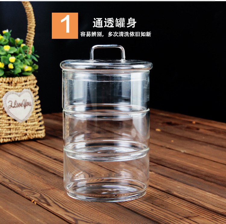 New glass bowl, fruit and vegetable salad bowl, home snack storage jar, multi-layer sealed storage jar, salad bowl pic 5
