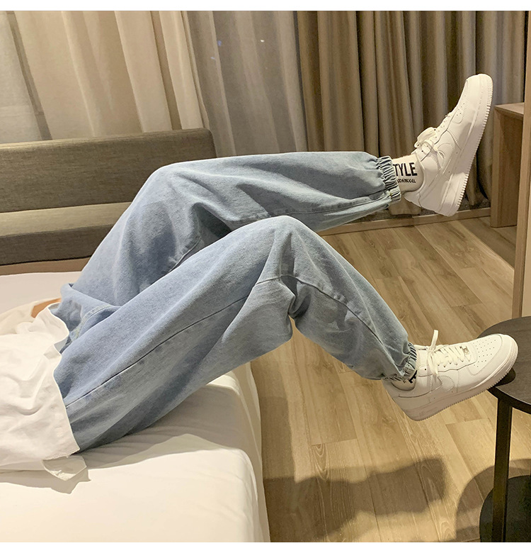 束脚牛仔裤男秋冬美式高街潮牌直筒宽松韩版潮流修身小脚九分裤子详情8