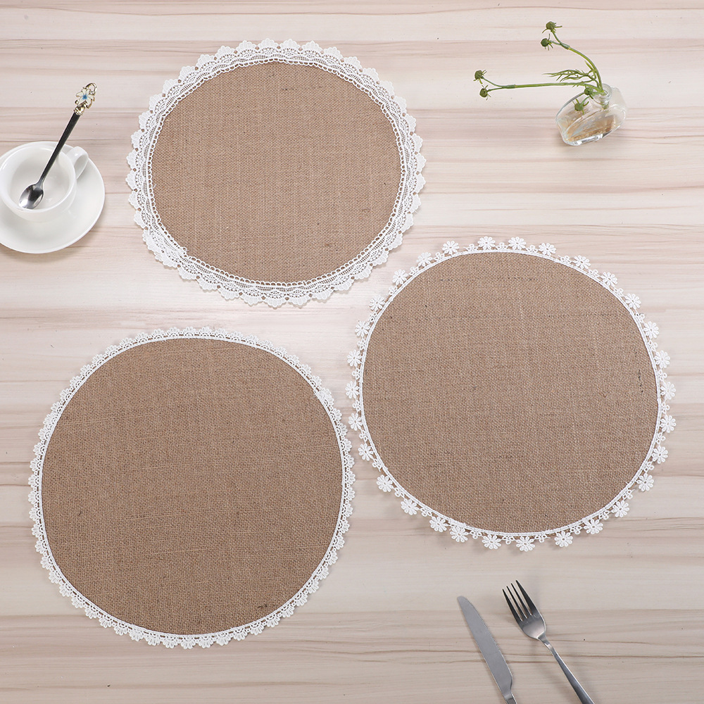 French retro lace placemats, woven with hemp rope, anti-slip, heat-insulating and eco-friendly table MATS, coasters, cutlery MATS, placemats and heat-resistant MATS pic 2