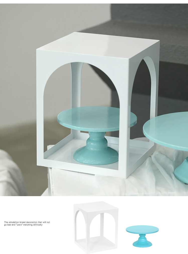 蒂凡尼蓝色婚礼甜品架 铁艺蛋糕盘 周岁宴摆台道具 白色镜面托盘详情6