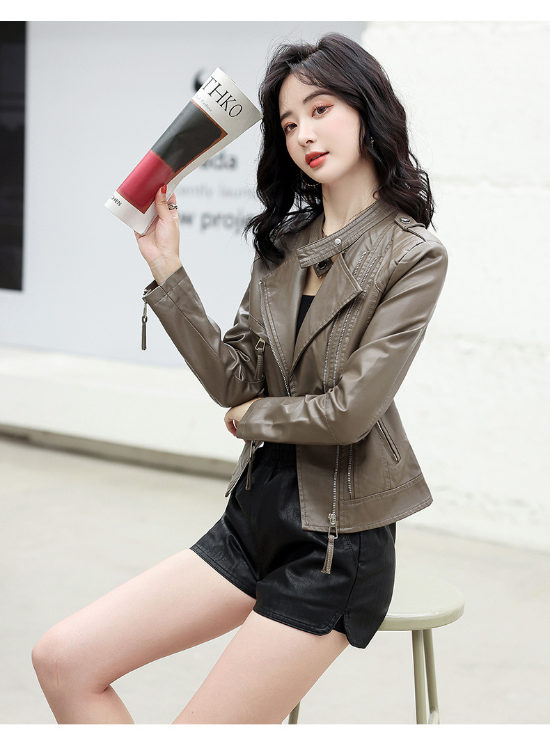 皮衣外套女春秋季2022年新款韩系宽松小个子pu皮休闲短款夹克上衣详情28