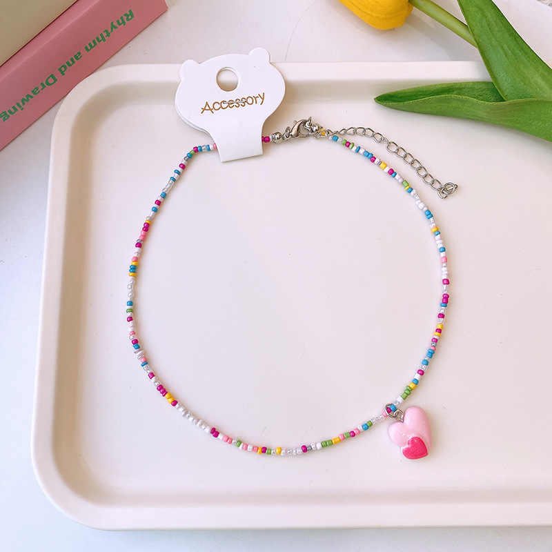 日韩彩色串珠项链童趣卡通可爱儿童蝴蝶爱心锁骨链多巴胺少女饰品详情14
