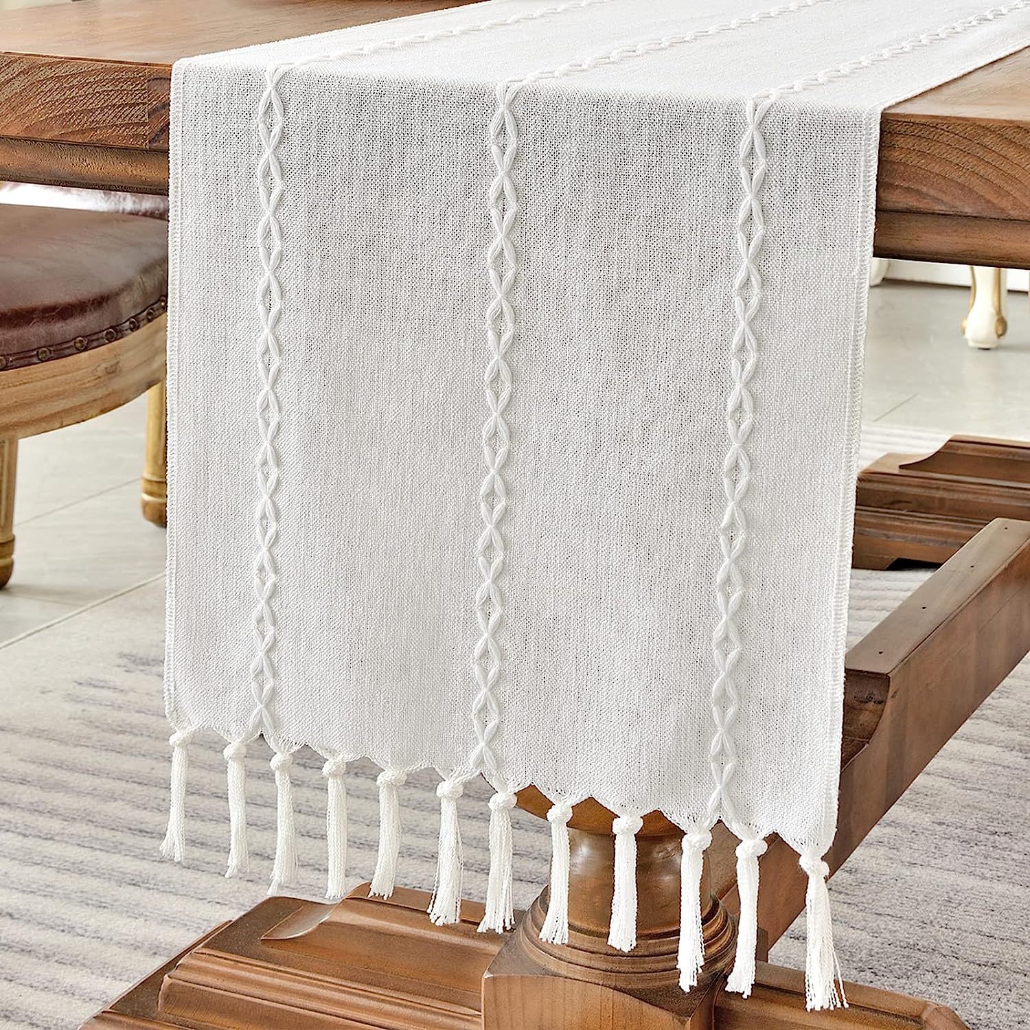 New cross-border Amazon handcrafted table flag, hollowed-out American country white tablecloth, dressing table scarf factory wholesale pic 34