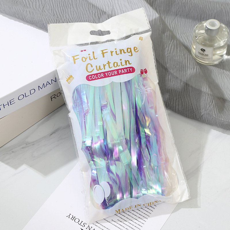 新款1*2M创意派对装饰雨丝帘双色镭射墙面门帘儿童生日装饰道具详情4