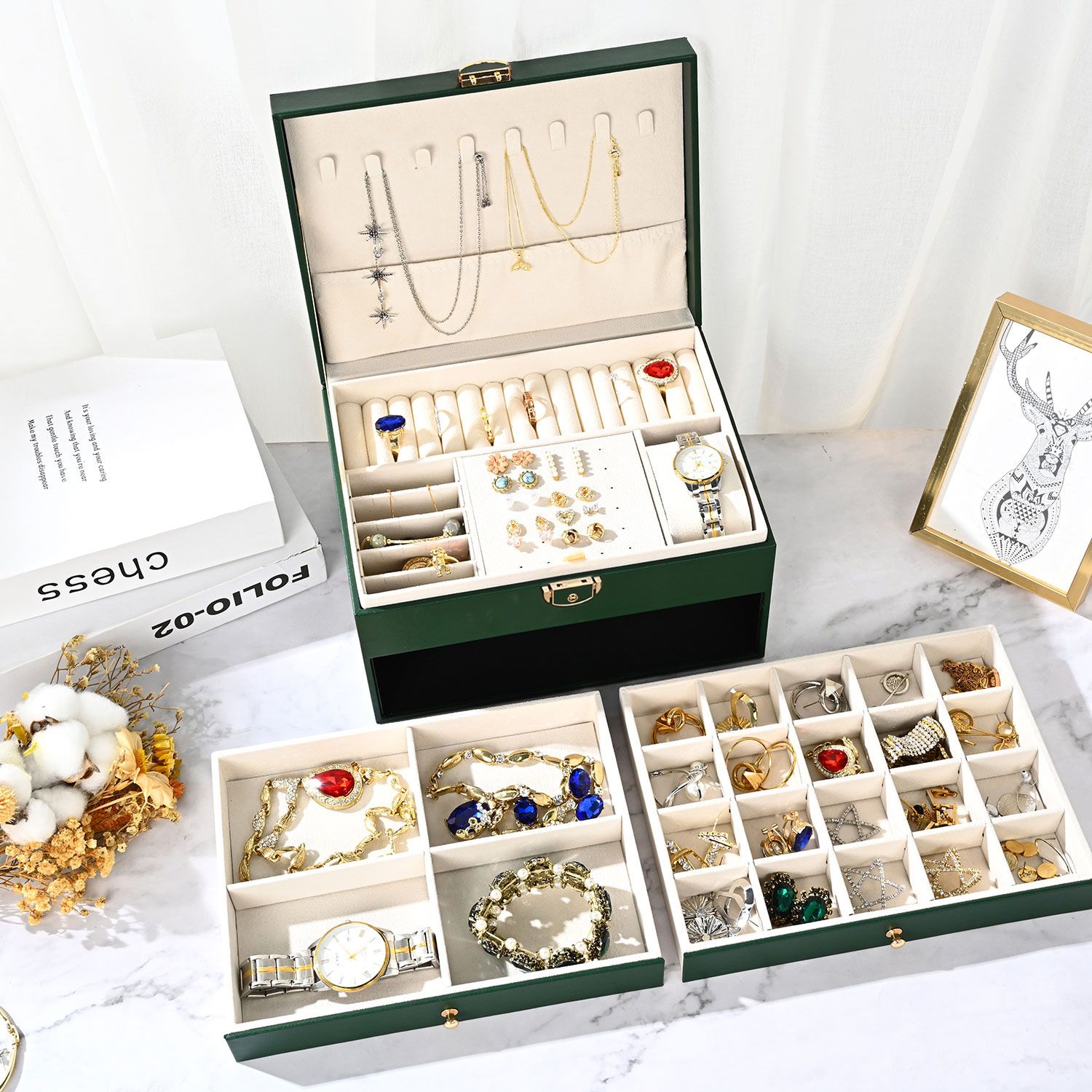 High-end jewelry box, household multi-layer drawer type anti-oxidation large-capacity earring, earrings and jewelry storage box pic 3