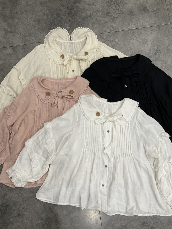 Forest-style lace-up baby collar double-layer cotton yarn shirt for women's autumn new style, youthful and fresh, with lace trim top for women pic 6