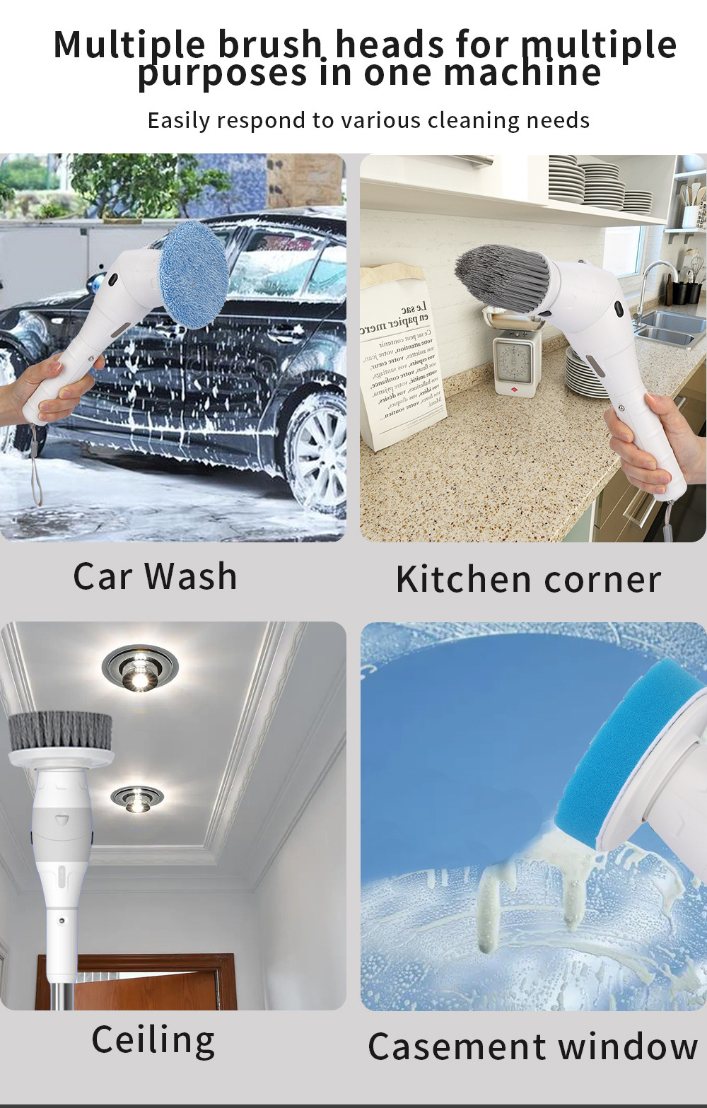 The new electric cleaning brush features an 8-in-1 display screen, three-position rotatable night light, and is a multi-functional waterproof wireless cleaning brush pic 16