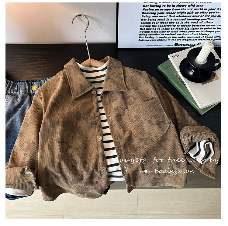 新款外套宽松气质新品男开衫女童衬衣上衣条纹童衬褂长袖儿童衬衫详情11