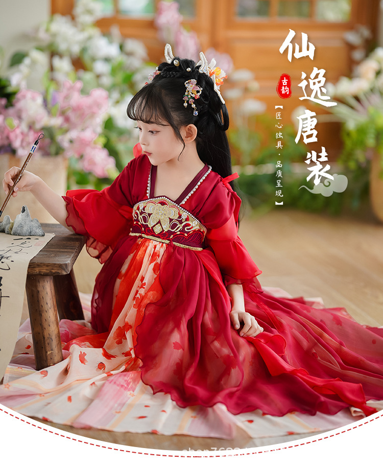 国潮女童汉服夏季新款儿童古装唐装中国风襦裙小女孩古风仙女连衣裙详情1