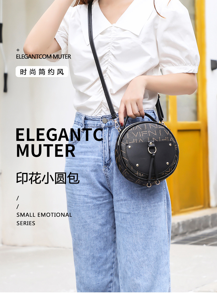 The 2021 new letter-printed double-layer single-shoulder small round bag for women is a fashionable and casual mobile phone bag with an upgraded version pic 1