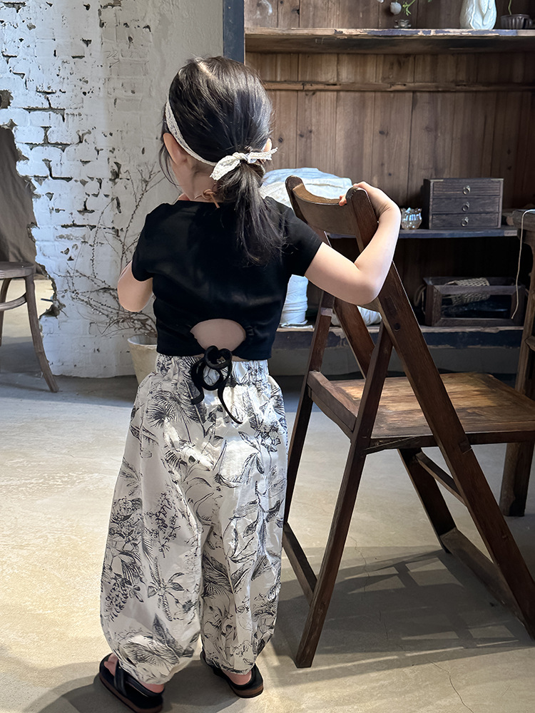 女童蝴蝶结露背T恤2024夏季新款韩版左小然自制刺绣蝴蝶结短袖详情28