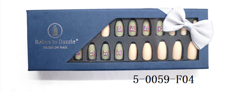 24-piece pointed-head bride wearing nail jewelry, false nail patches, scallion powder with diamonds and adhesive back nail patches gift box toolkit pic 17