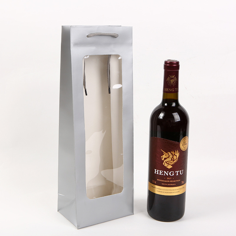 Wholesale of new white card single-color windowed wine bags, hand-held wine bags, kraft paper red wine packaging bags and gift bags pic 4