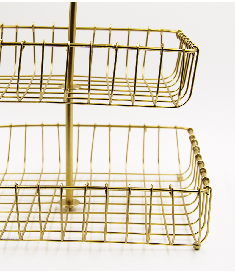 Cross-border Nordic ironwork fruit basket, home snack fruit plate, Fruit Basket decoration, ins style double-layer tray pic 10