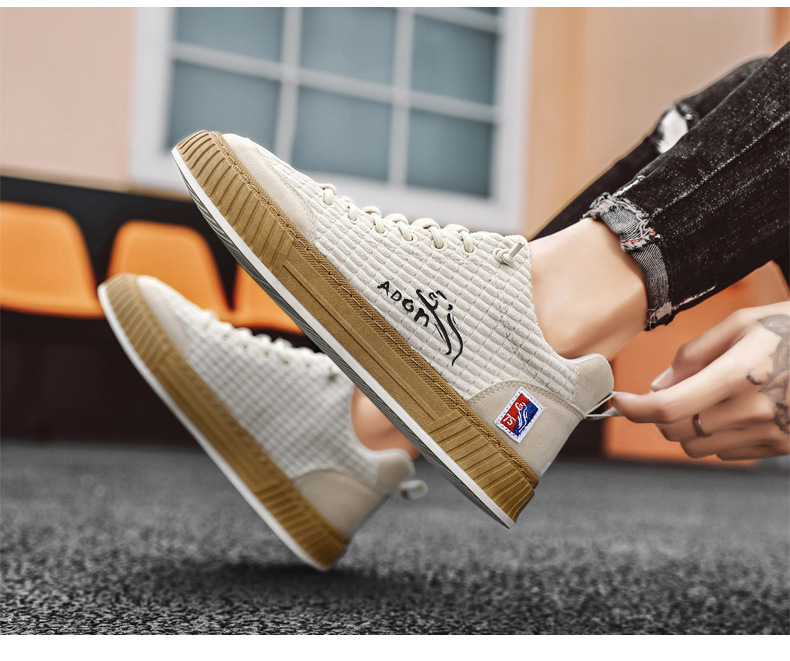 男鞋秋季2023新款灯芯绒平板鞋百搭一脚蹬高档帆布鞋软底运动潮鞋详情11