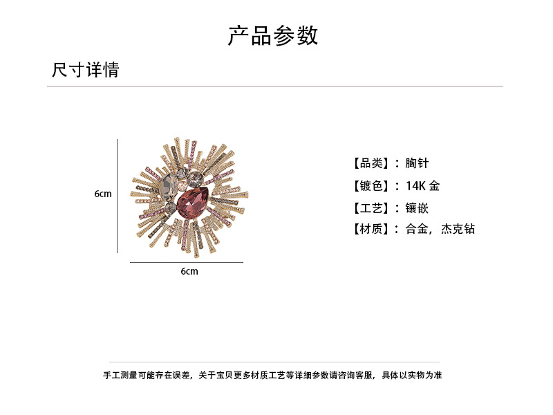 合金镀14K金优雅奢华超闪礼服捷克钻胸针女高档精致胸花跨境批发详情1