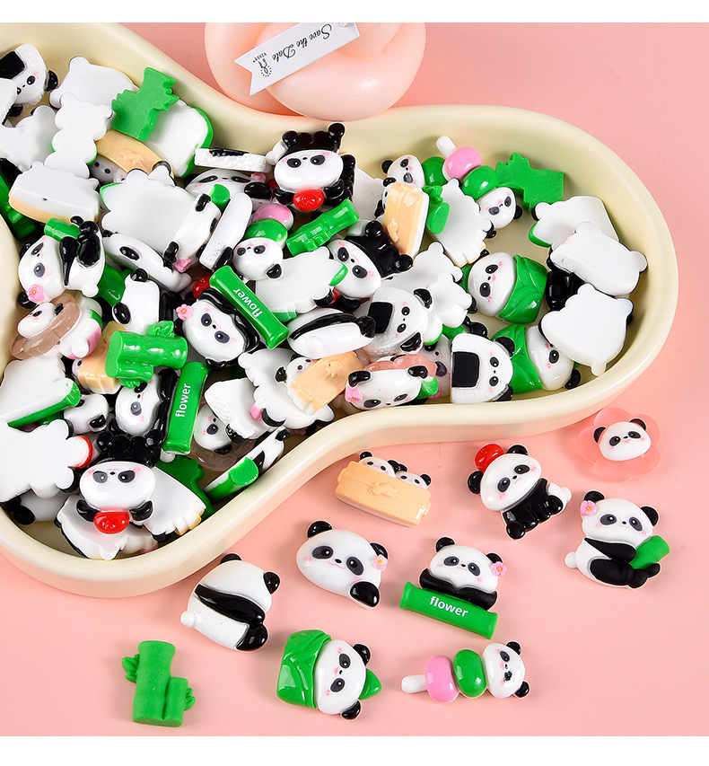 新款卡通可爱熊猫树脂配件 手工diy材料包手机壳冰箱贴头绳发饰贴详情15