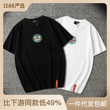 国潮夏季新款刺绣短袖T恤青年男士棉圆领潮体恤男装现货详情4