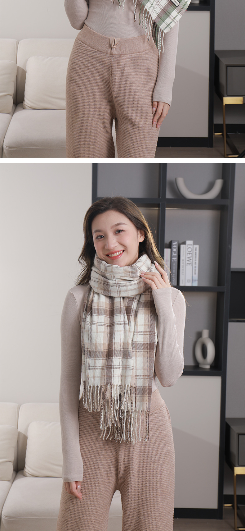 格子围巾女2023冬季新款百搭保暖刺毛仿羊绒流苏披肩围脖外贸批发详情18