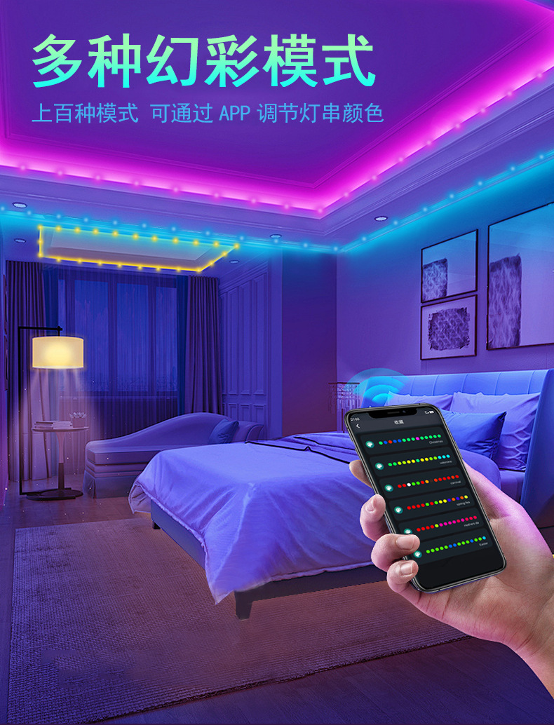 跨境智能点控LED灯饰RGB幻彩皮线灯星星灯串装饰氛围灯仙女串串灯详情3
