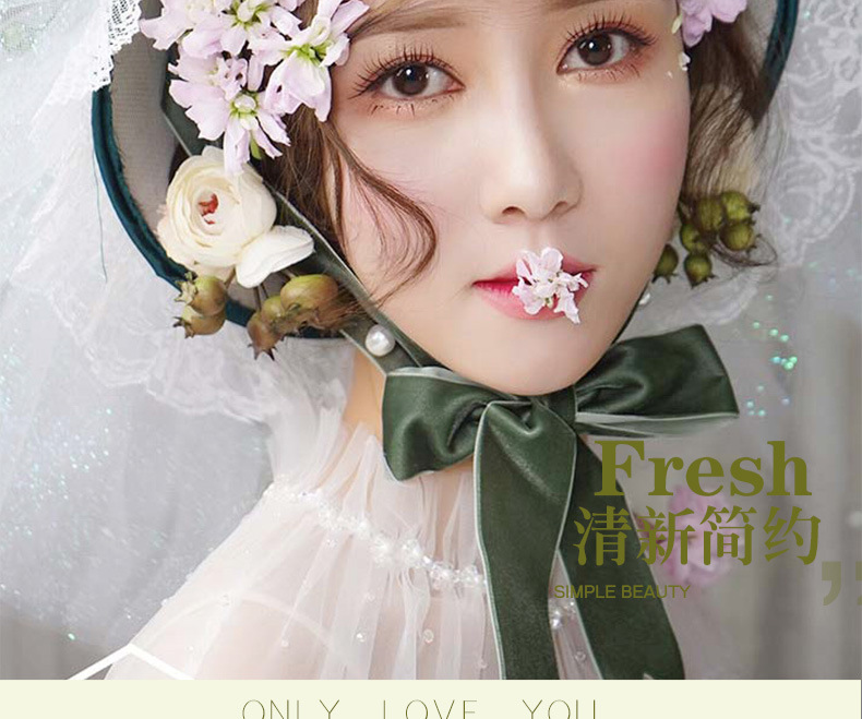 The 2020 European and American exaggerated bridal hat fashion show, retro wide-brimmed hat, wedding photo studio wedding dress, forest-themed lace hat pic 6