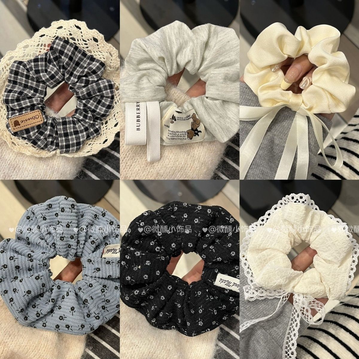 New college-style floral corduroy large hair tie, laid-back ponytail bun, hair tie and hair accessory pic 2