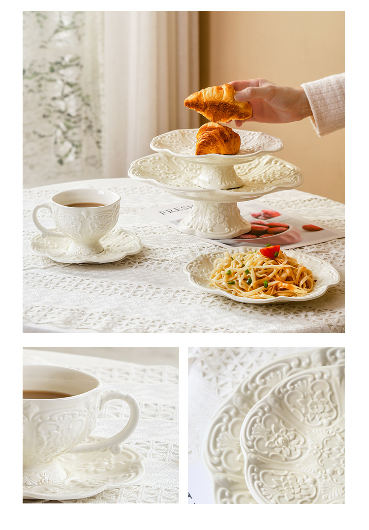 Retro coffee cup, embossed household ceramic cup and pot, court-style tableware, ceramic afternoon tea cup set pic 10